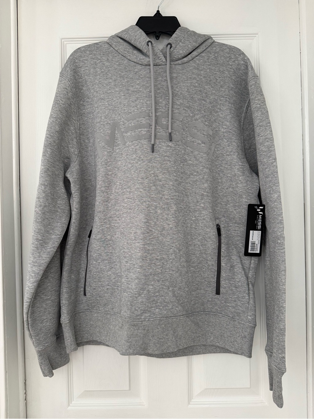 Men's Grey MESSI Hooded Sweatshirt with Zipper Pockets